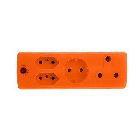 Electricmate 1 x 16amp &#43; 2 x 3 Pin Euro &#43; 1 x Schuko Adaptor Loose Orange