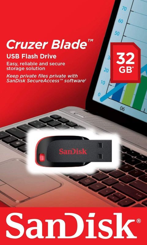 Sandisk Cruzer Blade 32GB USB 2.0 Type-A Black and Red USB Flash Drive SDCZ50-032G-B35 - Brand New