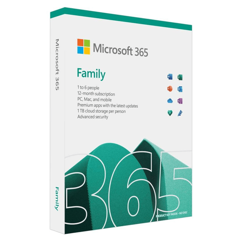 Microsoft 365 Family for up to 6 People PC Mac and Mobile 12-month Subscription FPP 6GQ-01560 - Bran