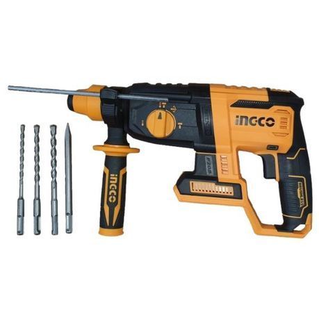 Ingco - Lithium-Ion Cordless Rotary Hammer Drill-With Chisel &amp;  Drill Bits