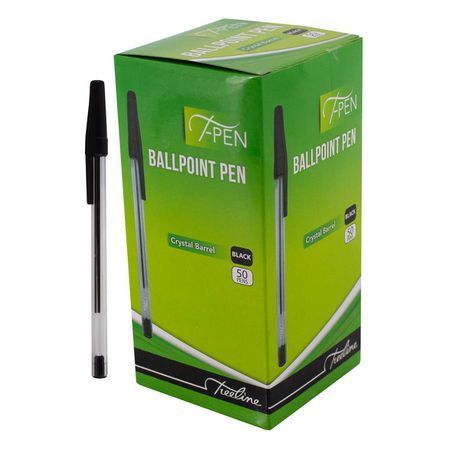 Treeline Ballpoint Pens Crystal Barrel T-Pen Black - Box of 50