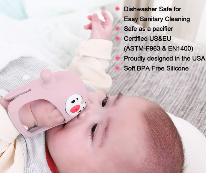 Nearly New BPA Free Silicone Never Drop Penguin Teether For Babies - Pink - 3-9 months -