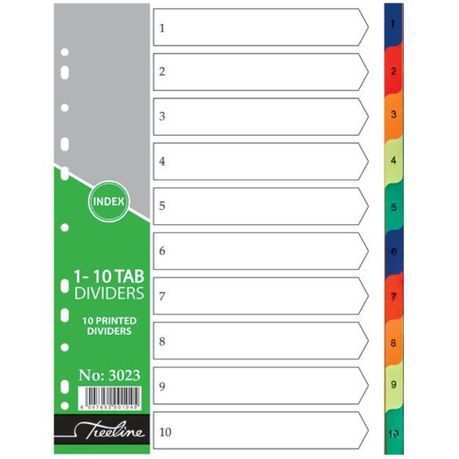 Treeline - A4 Index 1 to 10 Rainbow Dividers A4 PVC - Printed - Pack of 10