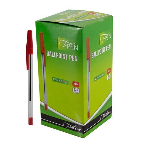 Treeline Ballpoint Pens Crystal Barrel Red T-Pen - Box of 50