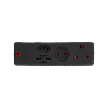 Electricmate - USB Adaptor 1 x 16Amp &#43; 1 x 5Amp &#43; 1 x Schuko &#43; 2.1 - Black