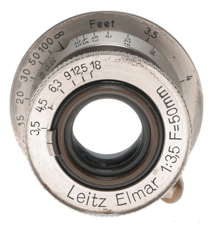 Leitz Elmar 1:3.5 F&#61;50mm SM Leica camera lens rare in bakelite keeper