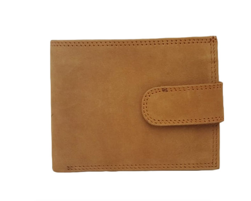 Mens Genuine Leather Billfold Wallet With ID Window And Press Stud Flap - Hunter Light Brown - Men M