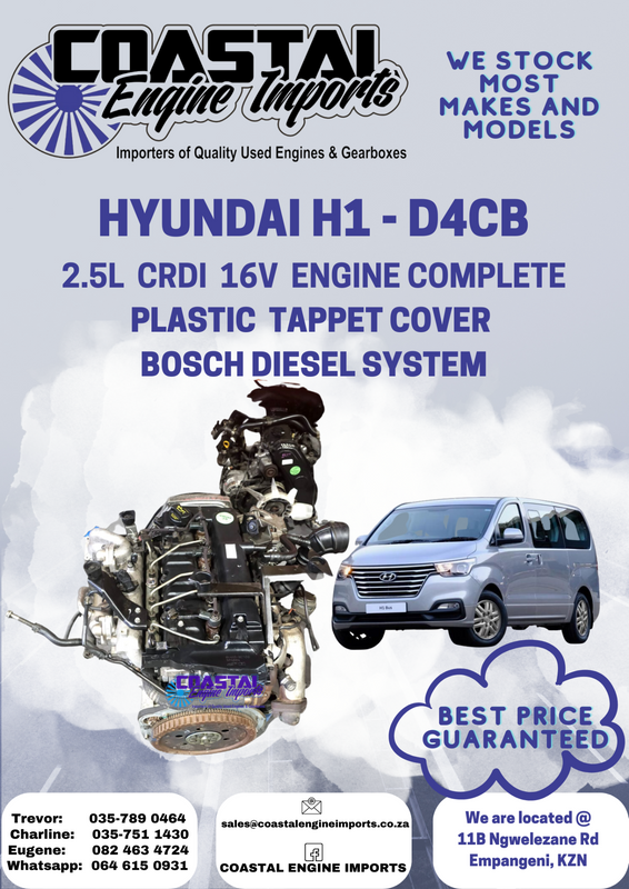 HYUNDAI H1 2.5L CRDI 16V / D4CB-ENGINE / PLASTIC TAPPET COVER / BOSCH DIESEL SYSTEM