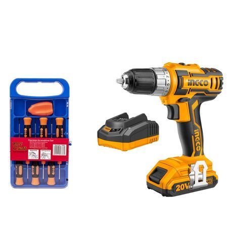 Ingco - Lithium-Ion Cordless Drill (20V) Including Battery and Charger.