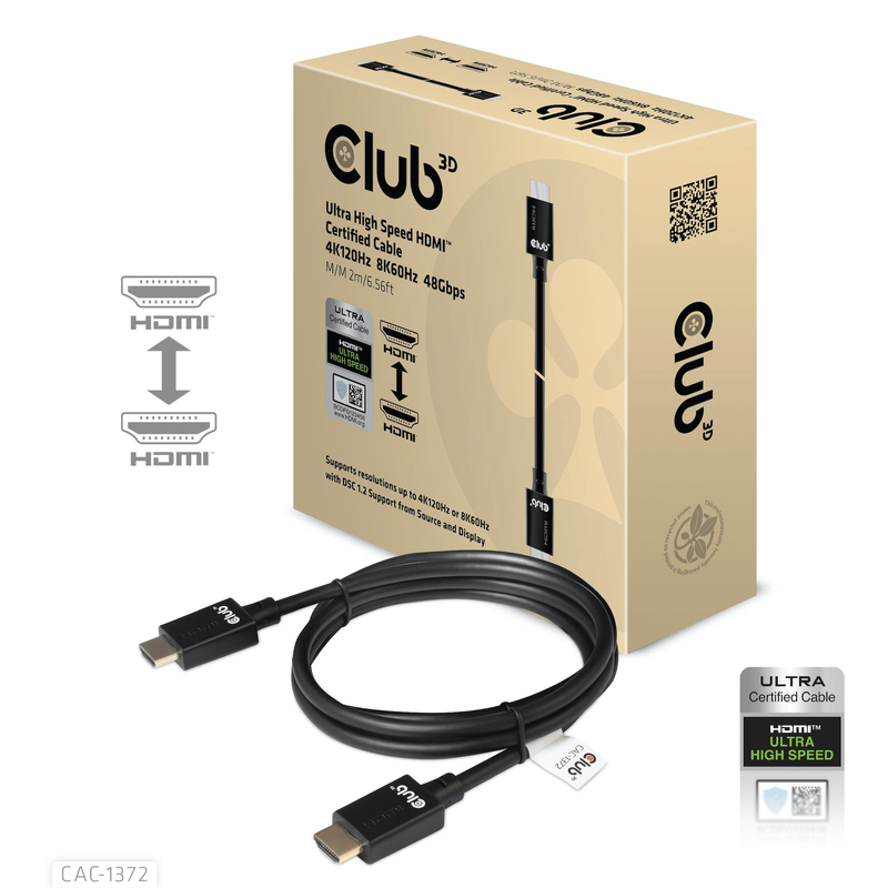 Club 3D CAC-1372 2m Ultra High Speed HDMI 2.1 10K 120Hz M/M Cable - Brand New