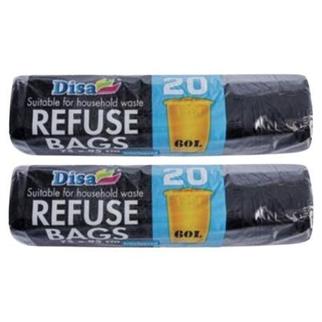 Source Direct - Refuse Bags 60L 75 x 95cm 20 Units Per Pack - Pack of 2