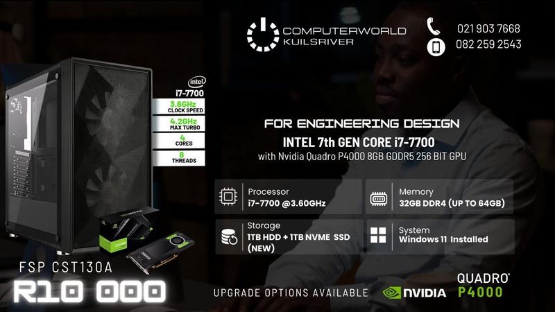 Engineering Design Desktop PC/i7-7th Gen/32GB RAM/1TB HDD/1TB NVME SSD/8GB GPU FOR R10000