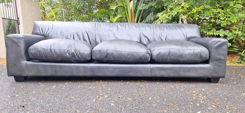 Massive 283cm CORICRAFT KUDU Leather Couch Kariba in Dark Charcoal Grey Black Genuine Leather
