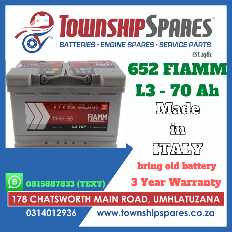 L3 70P FIAMM TITANIUM PRO 652 - MADE IN ITALY - 3 YEAR WARRANTY  - 12V BATTERY