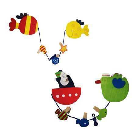 SourceDirect - Colourful Wooden Memo Clips - Fish, Seagull and Ship - Boat