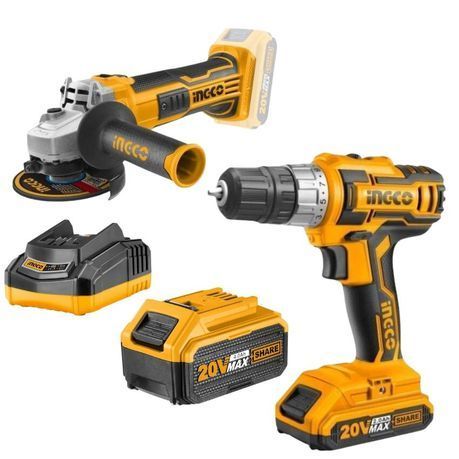 Ingco - Cordless Drill (20V) with Angle Grinder and Battery 4.0AH