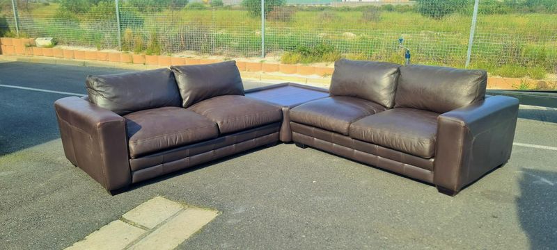 Genuine Leather Couch, Corner Sofa with sectional corner Ottoman | Call 0818407199