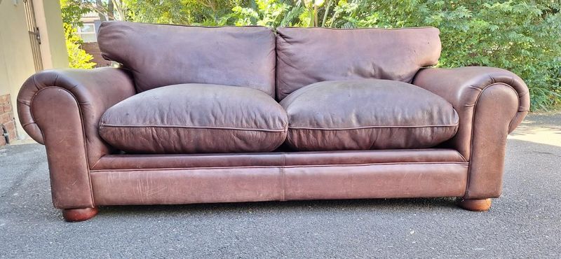 220cm Van den Bergh Genuine Gameskin Leather Couch Large 2 Seater Sabi Style