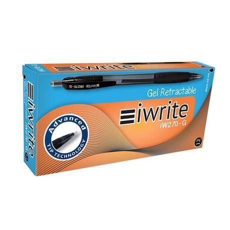 iWrite - Black Retractable Gel Pen with Rubber Grip (0.5 mm) , Box of 12