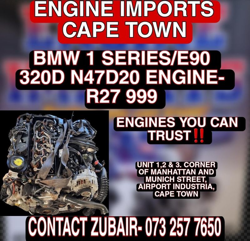 BMW 1 Series/E90 320D N47D20 Engine now available at ENGINE IMPORTS CAPE TOWN
