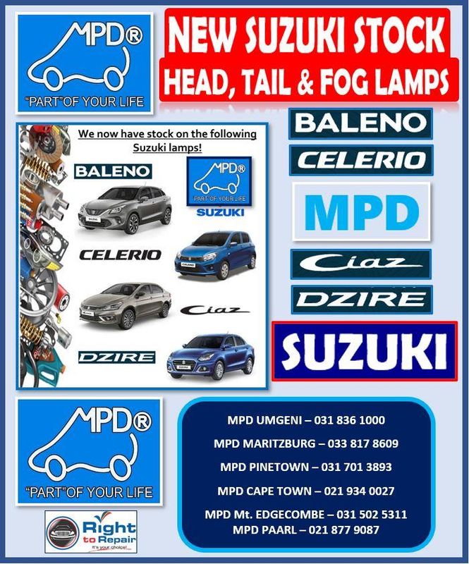 NEW SUZUKI OEM HEAD LAMPS, TAIL LAMPS AND FOG LAMPS FOR THE BALENO, CELERIO, CIAZ AND DZIRE