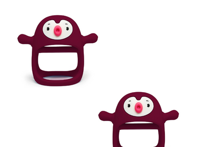 Nearly New BPA Free Silicone Never Drop Penguin Teether For Babies - Red - 3-9 months -