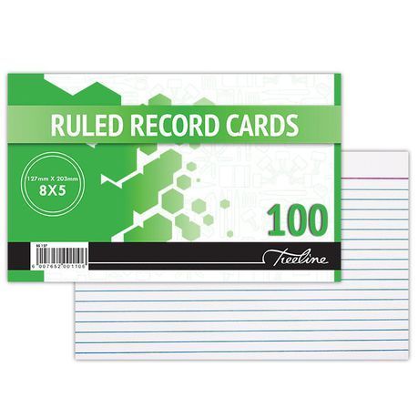 Treeline Ruled Record Cards (8 x 5) Feint - 127 x 203mm