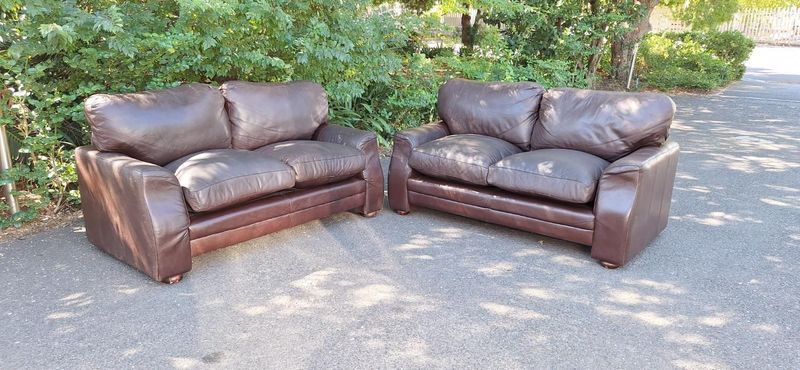 Small set of Leather Lounge Suite Two Petite Leather Couches in Genuine Leather all round