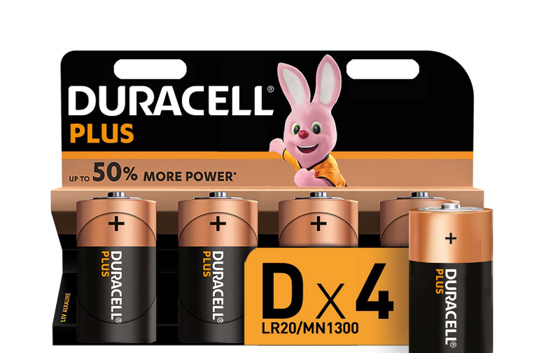 Nearly New Duracell Plus D Alkaline Batteries 1.5V LR20 MN1300 - 4 pack - 100 Life Guaranteed WORKIN