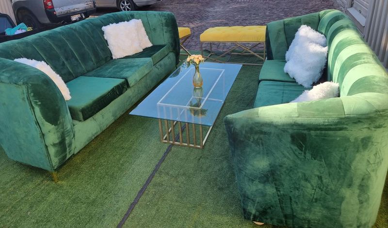 3 Seater Couches, occasional chairs and Velvet Buttoned Ottomans for sale