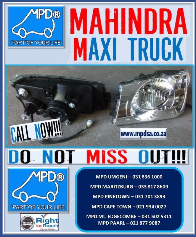MAHINDRA MAXI TRUCK AND NORMAL BOLERO HEAD LAMPS NOW AVAILABLE!! CALL NOW