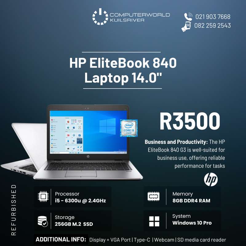 i5 HP ELITEBOOK 840 G3 LAPTOPS FOR R3500