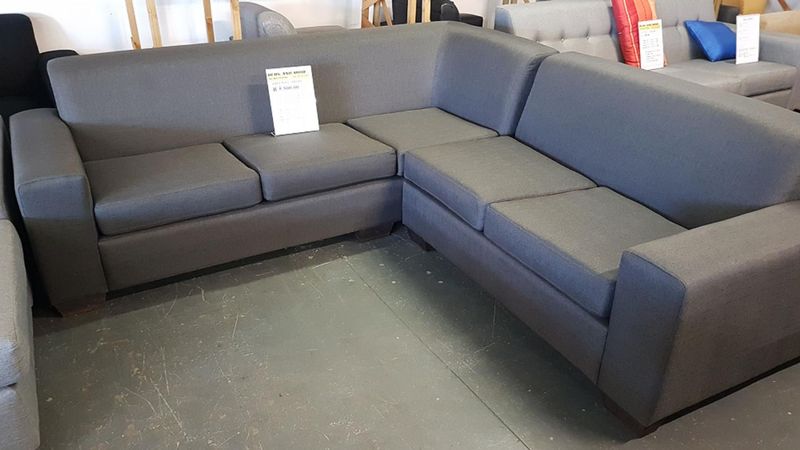 L-shape with loose cushions, Brand new. Discounted.
