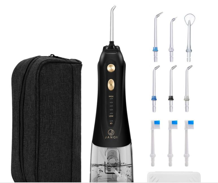 Gently Used JANQI J1 Water Flosser for Teeth Braces - Toothbrush Nozzle Pack - Onyx Black