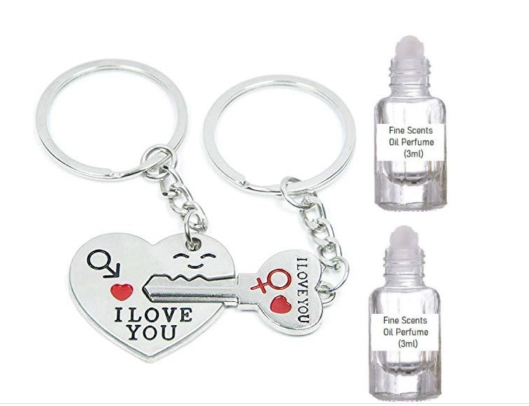 Nearly New Couples keyring (I love you) and Couples 3ml Fine Scents Oil Perfume - Interlocking key t