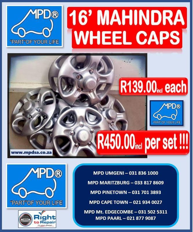 16 Inch MAHINDRA Wheel Covers BRAND NEW R139each or R450 for 4