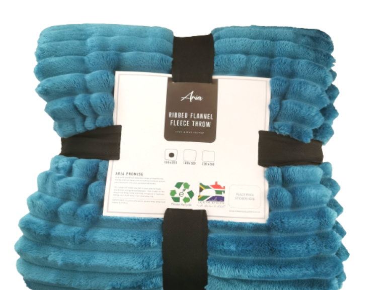 Gently Used Ribbed Flannel Fleece Throw - 180x200cm - Teal -