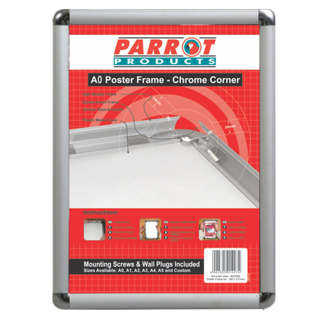 Parrot Poster Frame - Aluminium with Chrome Corners - A0