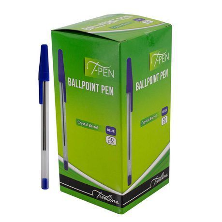 Treeline Ballpoint Pens Crystal Barrel  Blue T-Pen - Box of 50