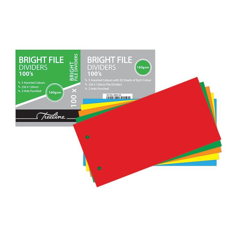 Treeline File Dividers Bright DL 230 x 120mm - 2 Hole Punched - Pack of 100