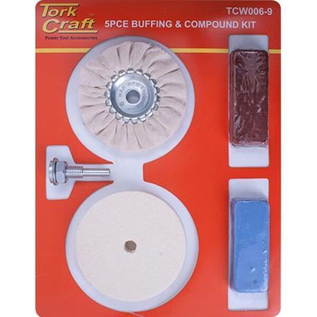 Tork Craft Polishing Buffing &amp;  Compound Kit 5Pce With Felt Buff For Drill