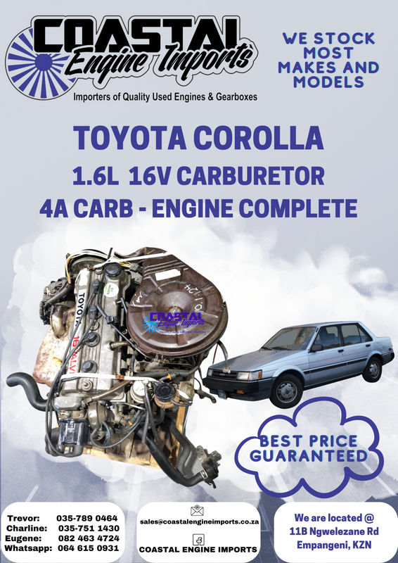 TOYOTA  COROLLA / 4A CARB ENGINE COMPLETE / 1.6L  16V  CARBURATOR