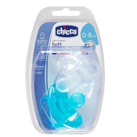 Chicco Soother Physio Soft Boy Silicone: 0-6Months (2Pc )Blue &amp;  Clear