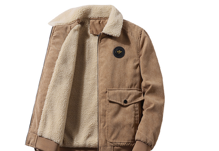 Gently Used Mens Trendy Borg Collar Teddy Lined Corduroy Jacket - Khaki Camel - L Men -