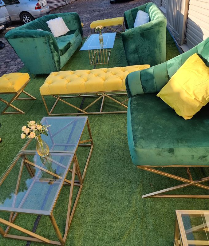 Hire a 20 seater lounge setup for your next event. Wedding, birthday, baby shower