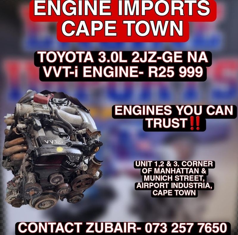 Toyota 3.0L 2JZ-GE NA VVTI ENGINE for sale at ENGINE IMPORTS CAPE TOWN