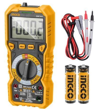 Ingco - Digital Multimeter with Test Leads and 2 x Alkaline Batteries