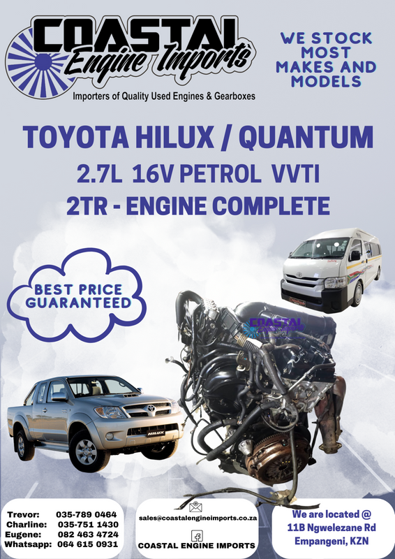 TOYOTA HILUX/QUANTUM   2TR-ENGINE COMPLETE / 2.7L  16V PETROL VVTI