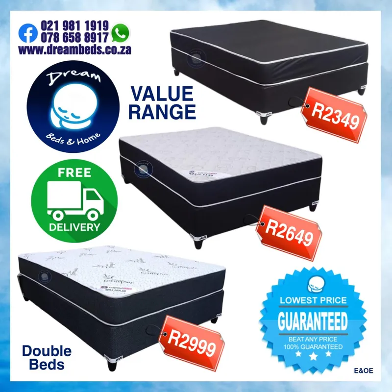 DOUBLE Beds for Sale with FREE DELIVERY from R2349 - Factory Prices Direct
