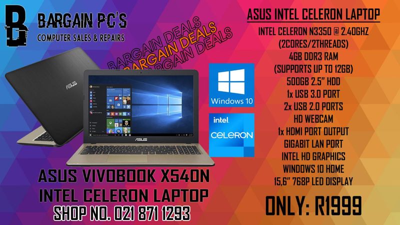 ASUS VIVOBOOK X540N LAPTOP | INTEL CELERON N3350 | 4GB RAM | 500GB HDD!!!